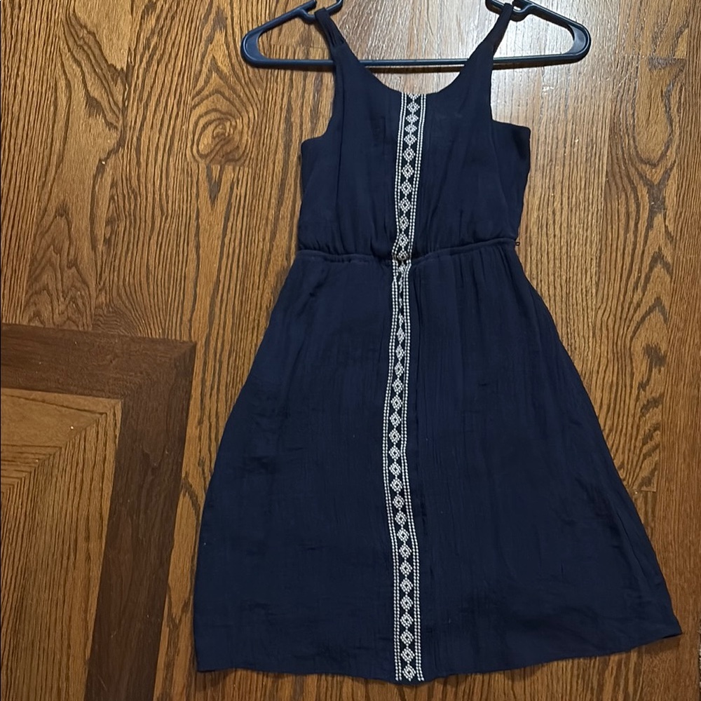 Navy Blue Dress with White Embroidery